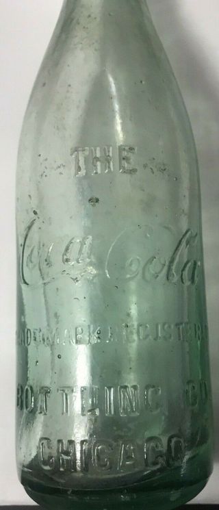 Old/Antique Script Coca Cola Chicago Aqua Glass Soda/Pop Bottle Loc E8 3