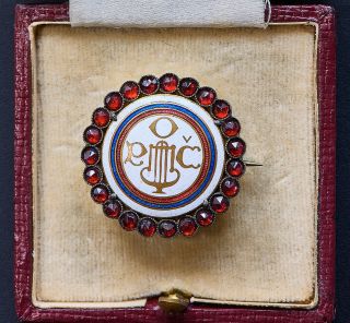 Vintage Antique Rare Brooch With Garnets For Honorary Members.  Garnets,  Enamel.