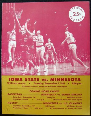 1963 Minnesota Gophers V.  Iowa State Basketball Game Program - Clark & Hudson