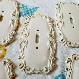 5 Vintage Emcee Ceramic Light Switch Plate Covers Ivory French Provincial Style