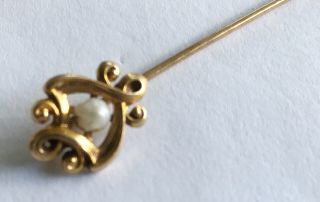 Antique Art Nouveau 10k Stick Pin With Pearl