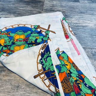 Vtg 1990 Ninja Turtles Mirage Studios Usa Twin Flat Sheet With Pillowcase
