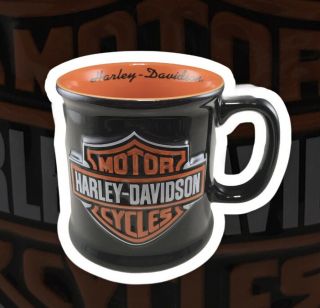 Harley Davidson Orange And Black Coffee Mug 3d Logo Official Licensed 2002 16oz.