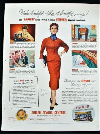 Vtg 1951 Mcm Singer Featherweight Sewing Machines & Centers Art Photo Print Ad