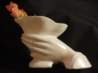 Vintage Nelson Mccoy Hand Vase Flower Pot Matte White 5 " X8 "