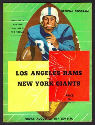1957 Nfl York Giants Vs.  Los Angeles Rams Football Program