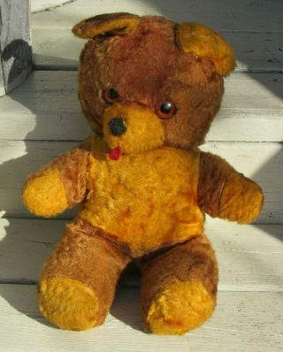 Vintage Teddy Bear Musical Windup Lullaby Silk Plush 18 " Toy Yellow Brwn 1950 60