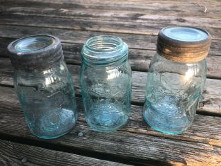 3 Antique Crown Embossed Glass Fruit Canning Jar Pint Not Marked Canada