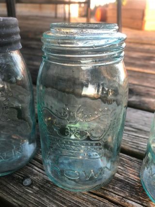 3 ANTIQUE CROWN EMBOSSED GLASS FRUIT CANNING JAR PINT NOT MARKED CANADA 3
