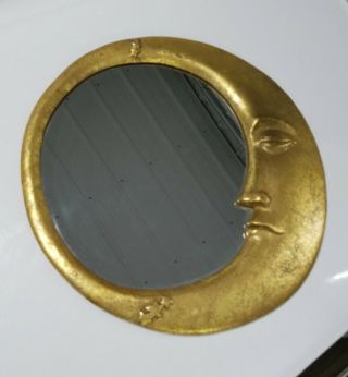 Gold Half Moon Face With Stars Round Mirror 14 "