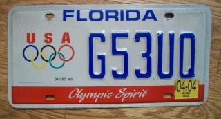 Single Florida License Plate - 2004 - G53uq - Olympic Spirit - Usa Olympics