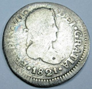 1821 Ng M Guatemala Silver 1/2 Reales Old Antique 1800s Spanish Colonial Coin