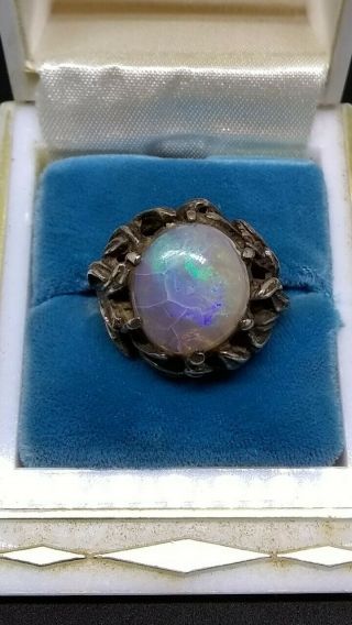 Antique Art Nouveau Victorian Sterling Silver And Opal Ring Flora Surround