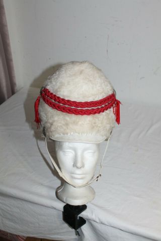 Vintage White Plush Marching Band Hat With Tassels