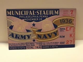Vintage 1936 Army Vs Navy College Football Ticket Stub