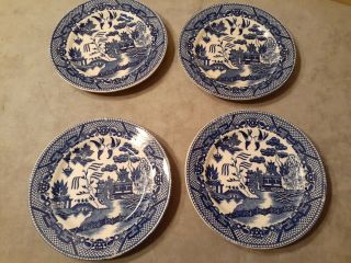 Vintage 4 Piece Blue Willow Japan Bread And Butter Plates