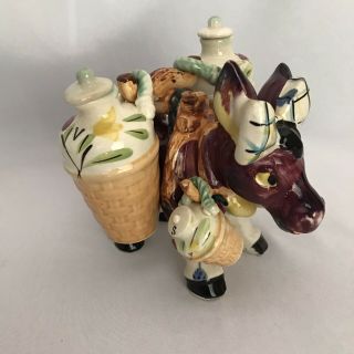 Vintage Donkey Burro Mule Ceramic Cruet Set Oil & Vinegar Salt & Pepper