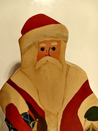 Vintage Wooden Santa W/toys And Latern 13 1/2 " Hand Painted Folk Art Signed 1989