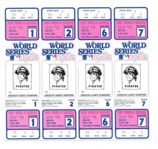 1982 Pittsburgh Pirates World Series Ticket Panel Of 4 - Not Played