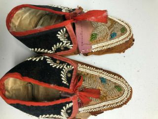 Antique Native American Iroquois Indian Beaded Hide Moccasins Late 1800s