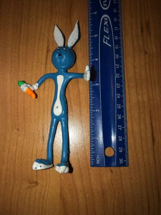 Vintage Bendable Rubber Bunny Rabbit With Carrot 5.  75 " Tall Blue & White