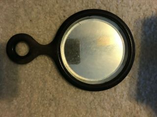 Antique Hand Mirror With Carved Ebony Wood Base: 7 - 3/4 " L X5 " D