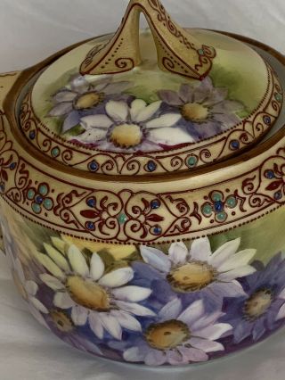 Vintage Noritake Covered Sugar Bowl & Creamer Set Hand Painted Flowers & Moriage
