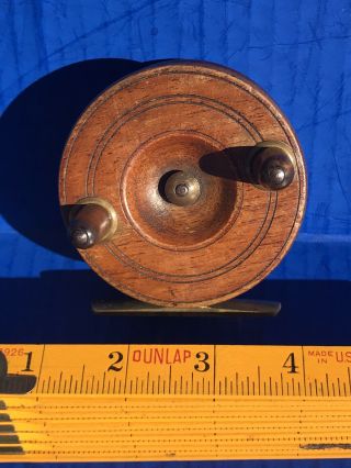 Vintage Antique Wood And Brass 3” Fly Fishing Reel