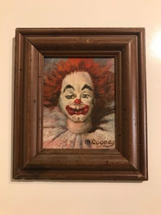 Vintage Clown Oil Painting By M.  Cooney On Canvas Framed " Rust "