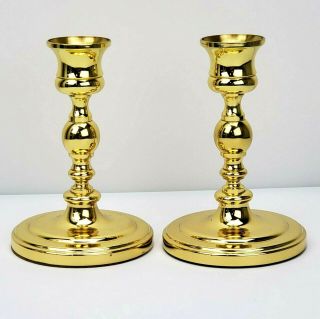 Vtg 2 Baldwin Polished Brass Candlestick Candle Holders Colonial Traditional