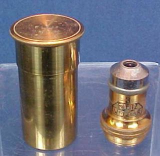 Vintage E.  Leitz Wetzlar Microscope Lens 10x 3 And Protective Case 7