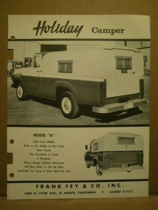 Vintage 1960s Holiday Camper Sales Leaflet Brochure - Ford Pick Up Camper Shell