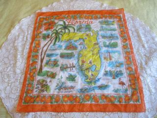 Vintage Orange Nylon State Of Flordia Souvenir Scarf Pre Disney World 25.  5x28 "