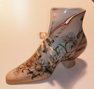 Vintage Limoges China Hand Painted Daisies Shoe/Boot Hat Pin Holder Gold Trim 3