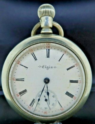 Antique 18 Size Elgin 15j Wind Pocket Watch Grade 218,  Silveroid Case Forrepair