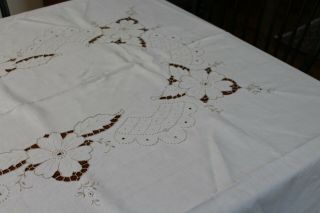 Vintage Cream Linen Tablecloth 70x116 Cut Work & Embroidery