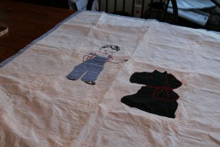 Vintage Cotton Hand Stitched And Appliqued Crib Quilt Boy & Scotty Dog 34x40