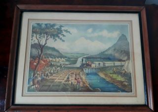 Vintage Central Pacific Railroad " Across The Continent " H.  Schile Framed