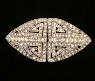 Antique Coro Duette Signed Dress Clips Art Deco Brooch Diamond Paste Rhinestone