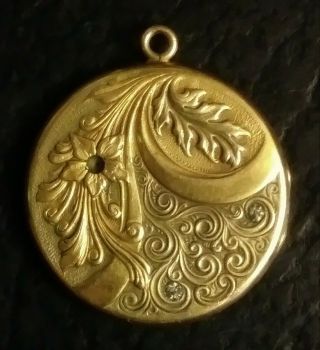 Antique Art Nouveau Locket,  Repousse Cover,  Gold Filled,  1 1/2 " Dia.