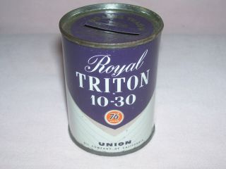 Old Vintage Union 76 Royal Triton Miniature Motor Oil Tin Bank Gas Oil Advertize