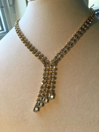 Vintage Kramer Of Ny Unsigned Rhinestone Choker Fringe Necklace Long Dangle