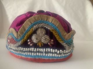 Antique Victorian Era Iroquois Indian Beaded Flapper Chapeau Hat Handmade
