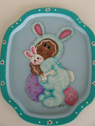 Hp Hand Painted Gingerbread Easter Bunny On A Vintage Tip Tray
