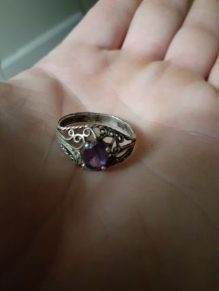 Vintage Sterling Silver 925 Ring With Amethyst Stone