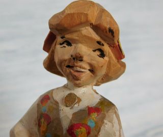 Vintage Norway Carved Wood Girl Woman Figure - Possible Henning - Natural Wear
