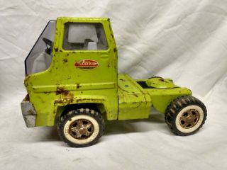 Vintage 1970s Tonka Toys Lime Green Turbine Semi Truck Cab Chassis Car Hauler