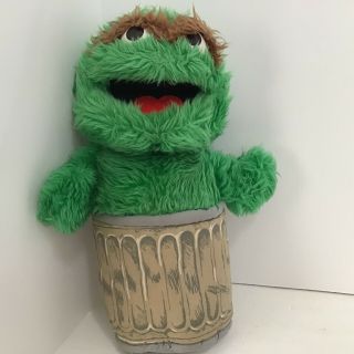 1986 Playskool Sesame Street Oscar The Grouch Puppet Trash Can Muppet Vintage