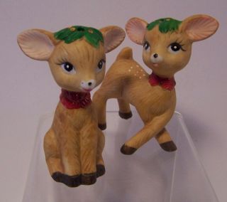 Reindeer Salt & Pepper Shakers Christmas Holly Vintage Deer