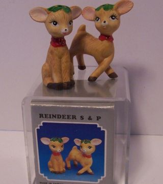 Reindeer Salt & Pepper Shakers Christmas Holly Vintage Deer 2